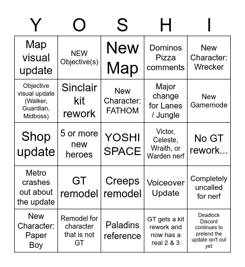 DEADLOCK UPDATE BINGO Card
