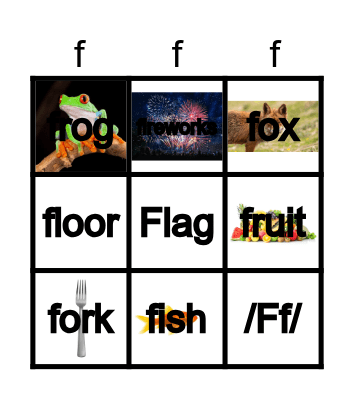 Letter Ff Bingo Card