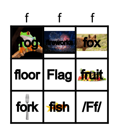 Letter Ff Bingo Card