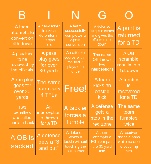 Tennessee vs Texas Bingo Card