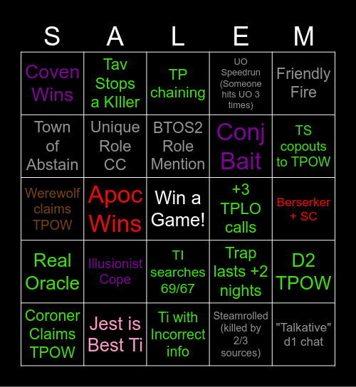 Town of Salem 2 (Vanilla All Any) Bingo Card