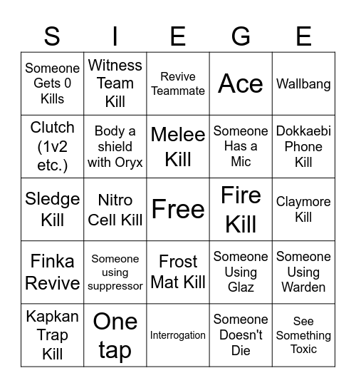 R6 Bingo Card
