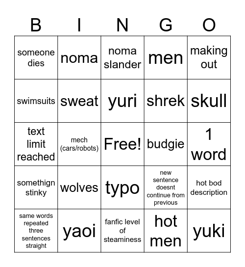 story bingo Card