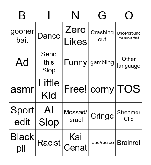 Instagram Bingo Card