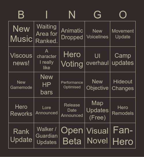 Deadlock Patch Bingo Card