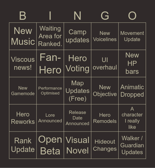 Deadlock Patch Bingo Card