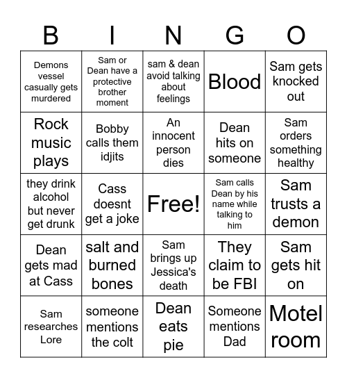 SPN (Early seasons) Bingo Card