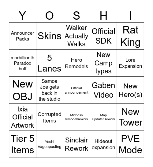 Lock of Dead Bingo Card