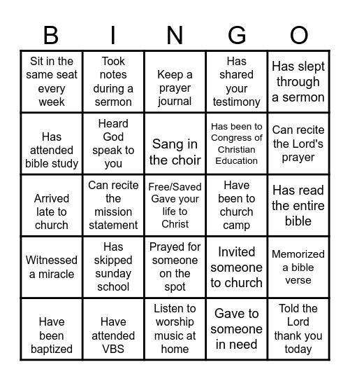 Church Bingo Card