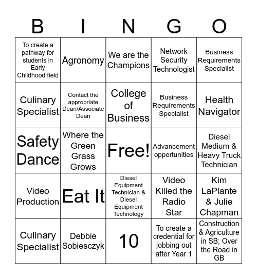 New Program Bingo Card