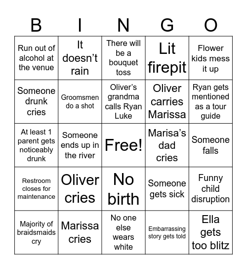O+M Wedding Bingo Card