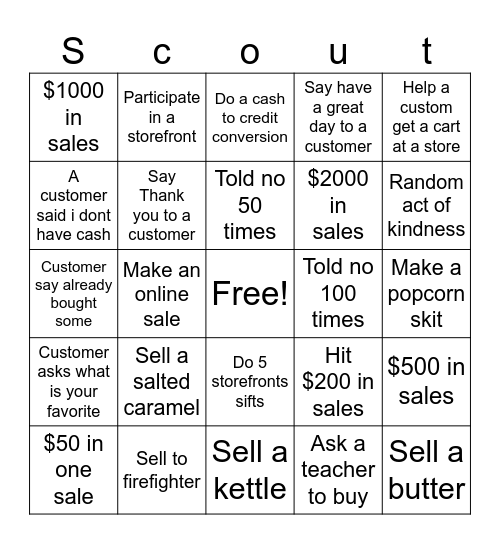 SCOUT Bingo Card