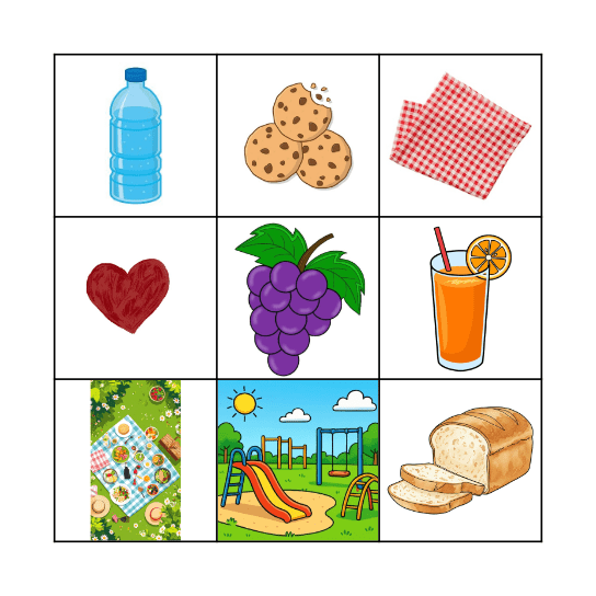 Picnic Love and friendship Bingo Card