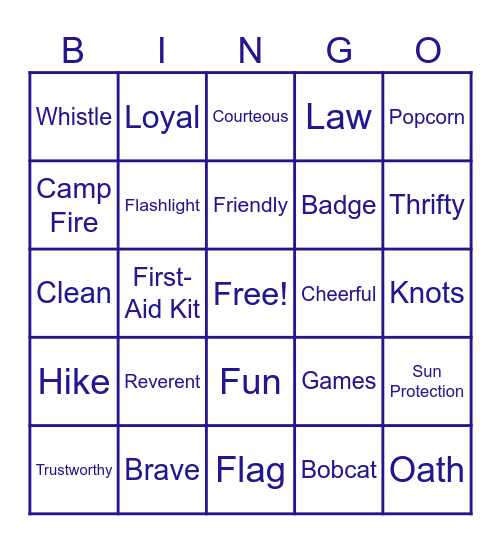 Cub Scout BEAR Habitat Bingo Card