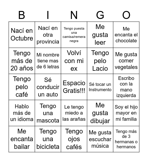 Bingo de Personas Bingo Card