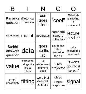 Senior Lab Bingo Card