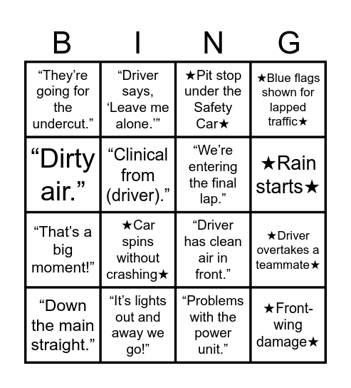 ★moment★ - "commentary" - [seen on screen] Bingo Card