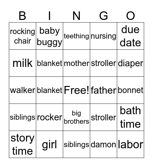 Baby Damon Bingo Card