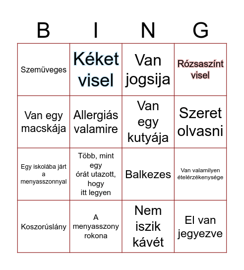 Bridal Shower bingo Card