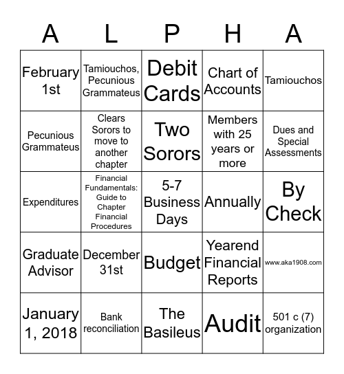 Financial Fundamentals ALPHA Bingo ** Bingo Card