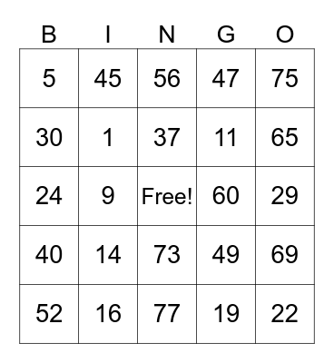 Untitled Bingo Card