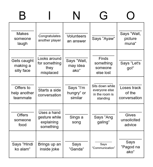 FY26 Communications Team Building Bingo Card
