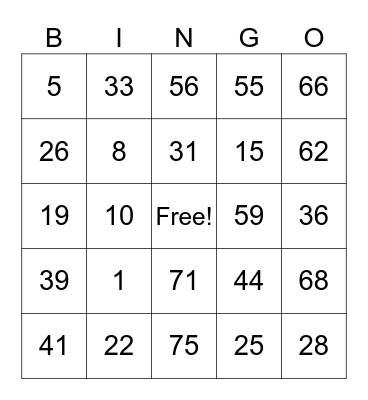 Untitled Bingo Card