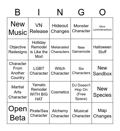 Deadlock Update Wishlist Bingo Card