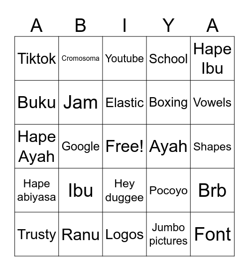 Abiyasa movie Bingo Card