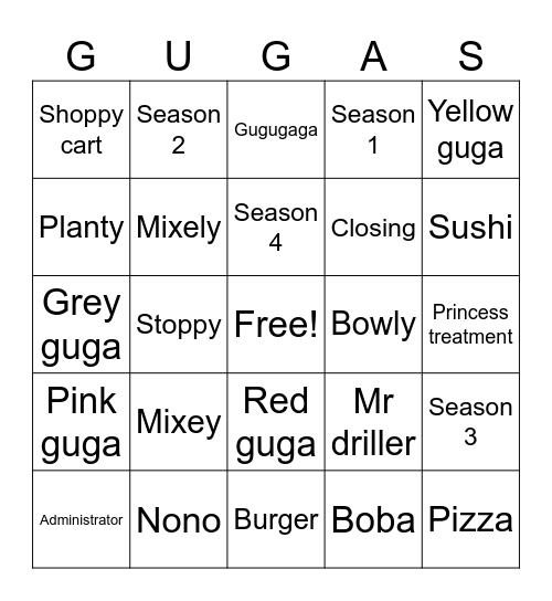 Guga show Bingo Card