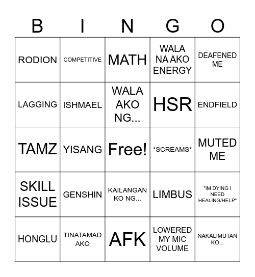 UNDER Bingo Card