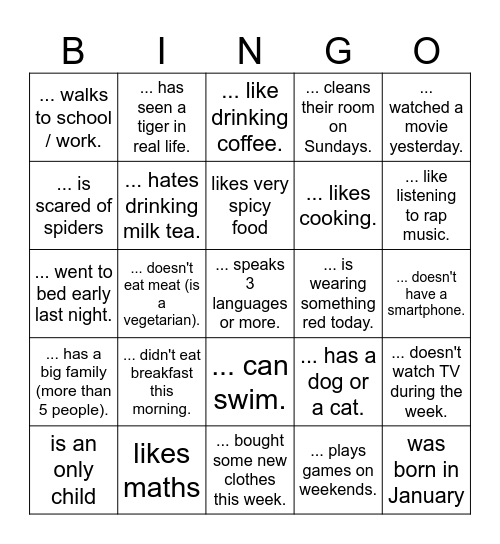 Find someone who Bingo Card