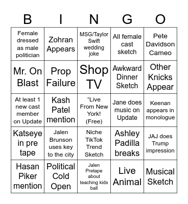 SNL S52 E1 Bingo Card