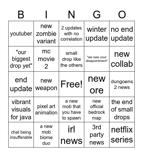 mc live Bingo Card