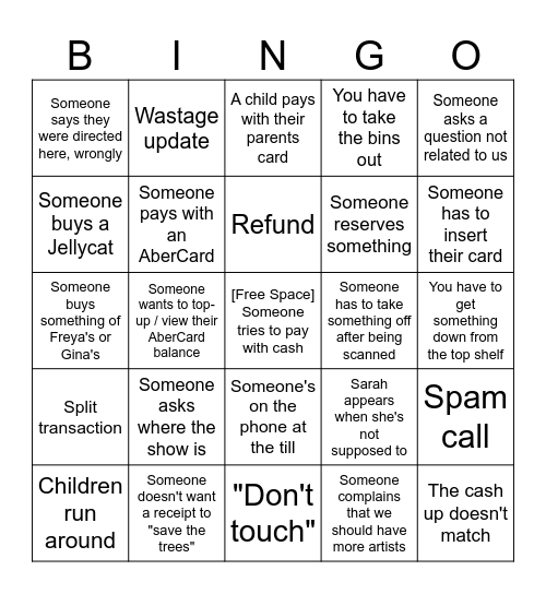 Shop Bingo Card