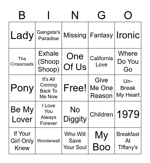 Billboard Year-End Of 1996 Bingo Card