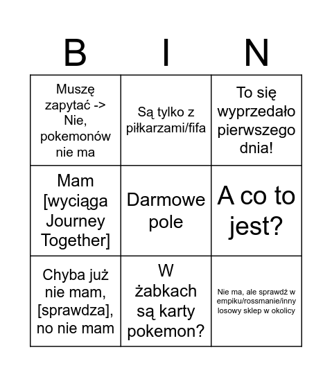 Pokemon zabka Bingo Card