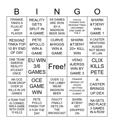 GLOBALS DAY 1 BINGO Card