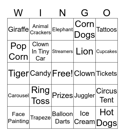 2017 Seond Grade Carnival Bingo Card