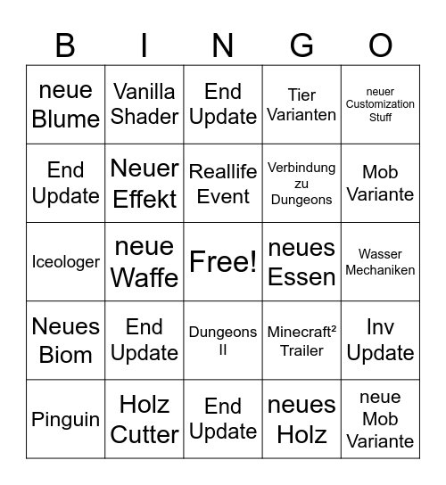 Minecraft Live prediction Bingo Card