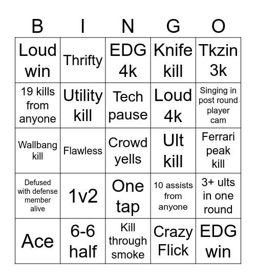 Loud vs EDG Bingo Card