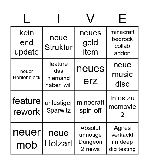 Minecraft Live Bingo 26.07.2026 Bingo Card