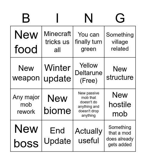 Minecraft live September 2026 Bingo Card