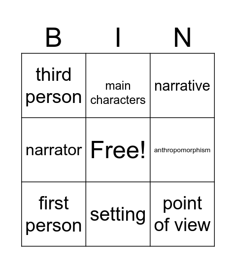Narrative Stories: Grade 3 Unit 1 Bingo Card
