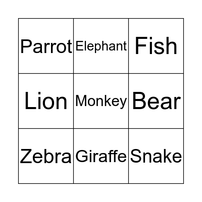 Animal Bingo Card
