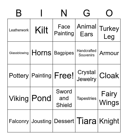 Renaissance Festival Bingo Card