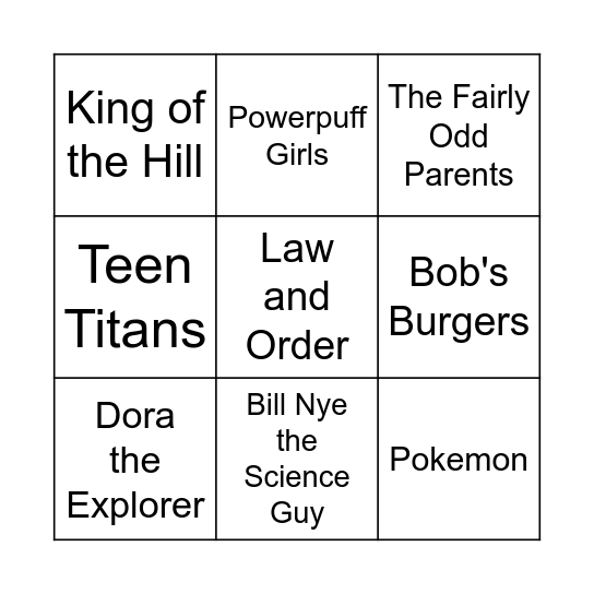 TV Theme Songs Bingo Card