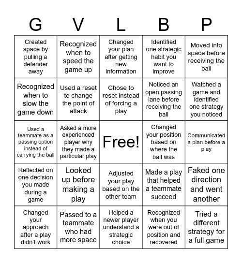 October - Strategy Bingo Card
