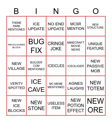 MINECRAFT LIVE BINGO Card