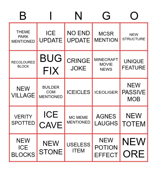 MINECRAFT LIVE BINGO Card
